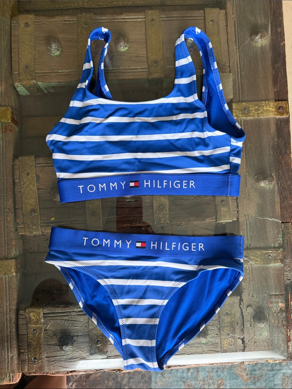 Tommy Hilfiger Blue & White Striped Girls' Two-Piece Swim Bikini